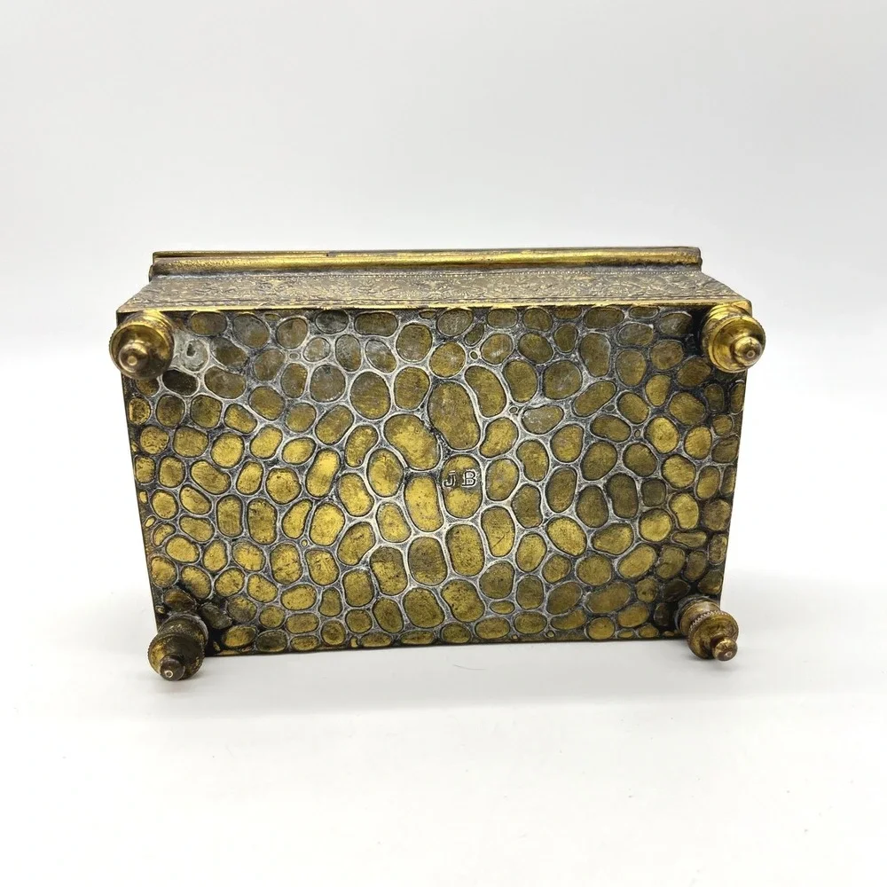 Antique Jennings Brothers‎ JB Repousse Ornate Jewelry Trinket Box Classical Lid